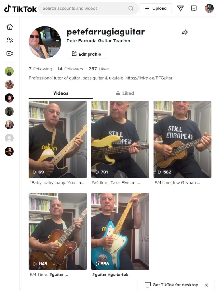 Pete Farrugia, Online Guitar, Bass Guitar and Ukulele Teacher
